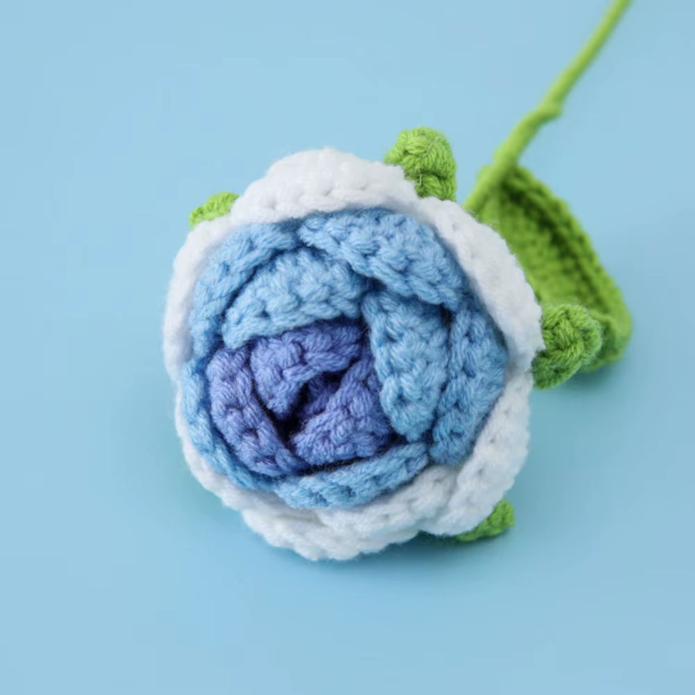 Hand Woven Roses Tulip Simulation Flower Preparation Handmade Flower Diy Wool Knitting Homemade Crochet Bouquet Finished Product