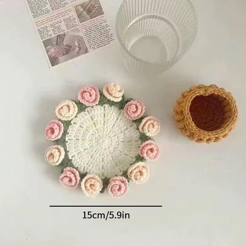Mini Rose Bouquet Coaster Crochet Coaster Rose Flower Placemat Cup Pad Tea Coaster Mother'S Day Gift Crochet Flower