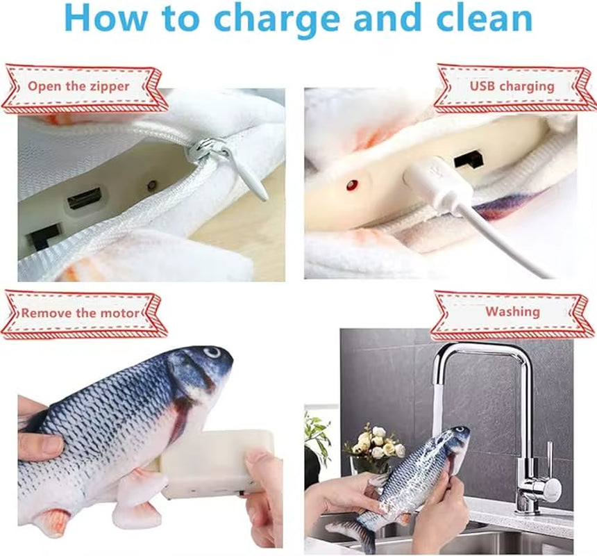 Electric Baby Sleeping Fish Toy 2.0 Non-Stop Auto Flopping Floppy Fish Cat Toy USB Rechargeable Wiggle Plush Toy for Baby & Cat