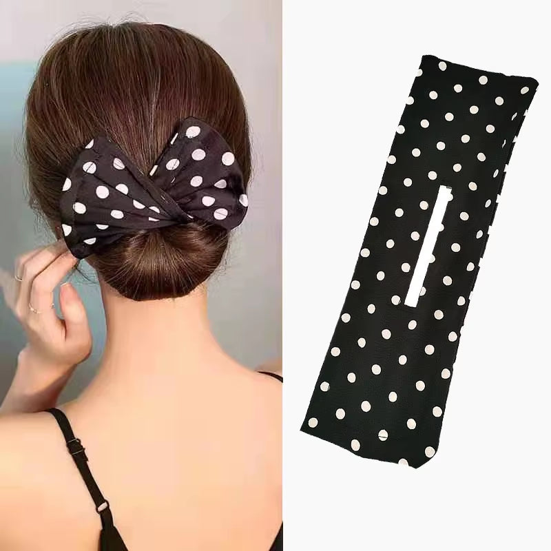 Deft Bun Hair Band Women Printed Headband Bow Donut Bun Maker DIY Hairstyle Braid Tool Ponytail Hair Twist Accessories Topknot
