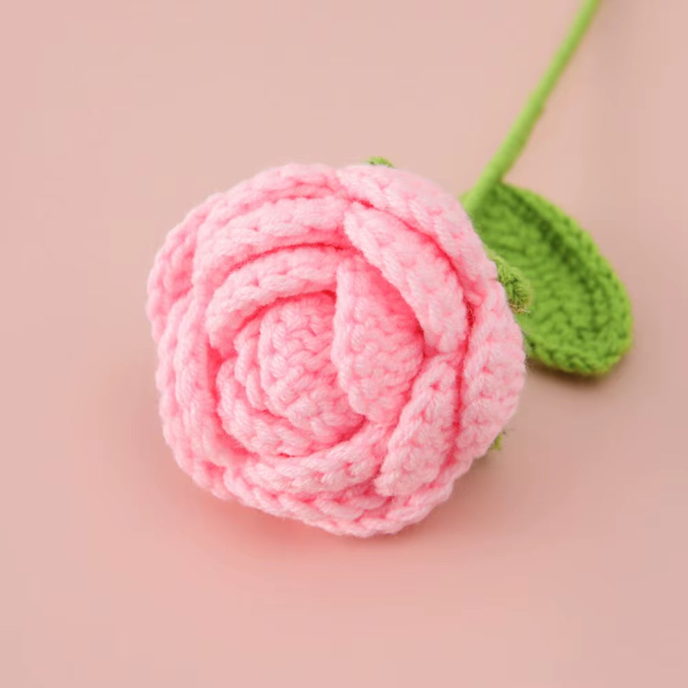 Hand Woven Roses Tulip Simulation Flower Preparation Handmade Flower Diy Wool Knitting Homemade Crochet Bouquet Finished Product