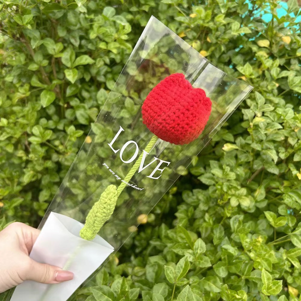 Hand Woven Roses Tulip Simulation Flower Preparation Handmade Flower Diy Wool Knitting Homemade Crochet Bouquet Finished Product