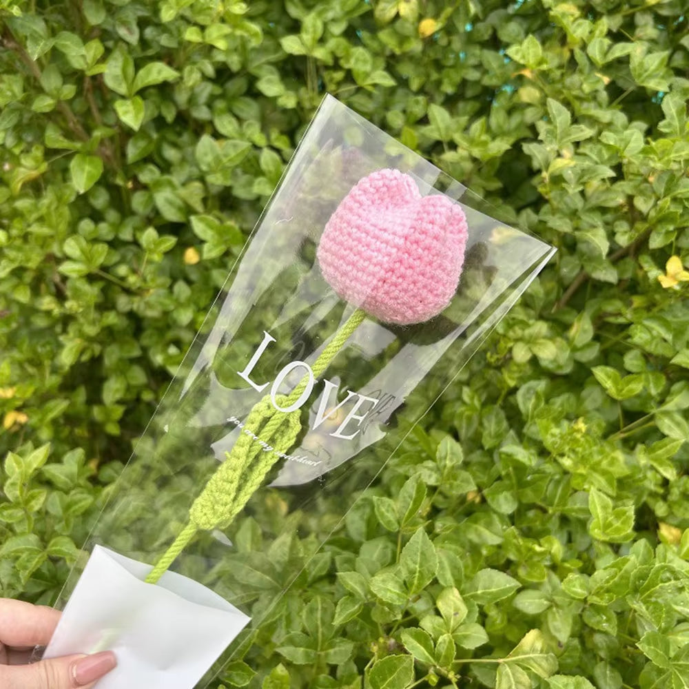 Hand Woven Roses Tulip Simulation Flower Preparation Handmade Flower Diy Wool Knitting Homemade Crochet Bouquet Finished Product