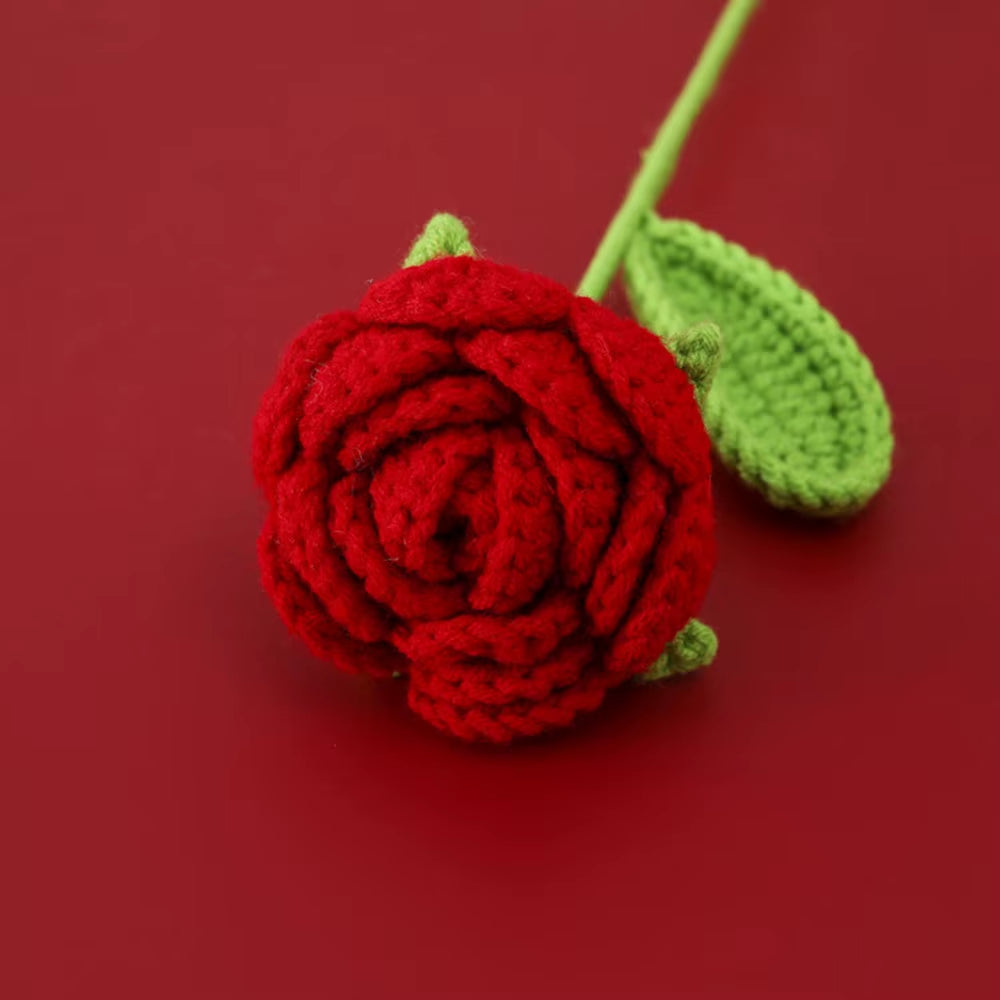 Hand Woven Roses Tulip Simulation Flower Preparation Handmade Flower Diy Wool Knitting Homemade Crochet Bouquet Finished Product