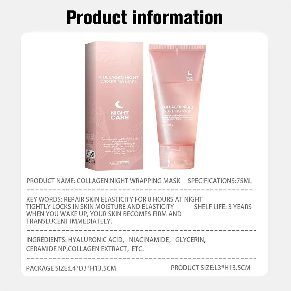 75ML Collagen Peel-Off Mask Moisturizing Firming Night Wrapping Mask Gel Face Deep Cleansing Mask Wrinkle Repair Skin Care
