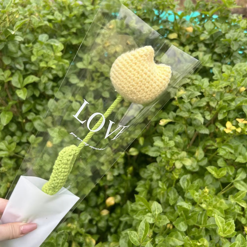Hand Woven Roses Tulip Simulation Flower Preparation Handmade Flower Diy Wool Knitting Homemade Crochet Bouquet Finished Product