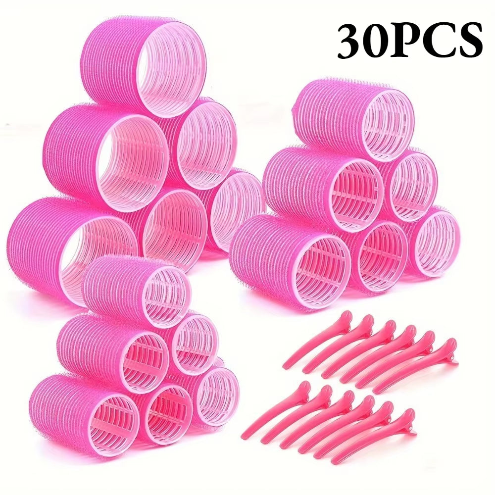 30Pcs Heatless Hair Styling Kit Self-Grip Rollers 18Pcs Hair Rollers & 12Pcs Clips DIY Easy to Use Hair Care Beauty Tools