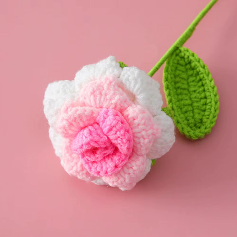 Hand Woven Roses Tulip Simulation Flower Preparation Handmade Flower Diy Wool Knitting Homemade Crochet Bouquet Finished Product