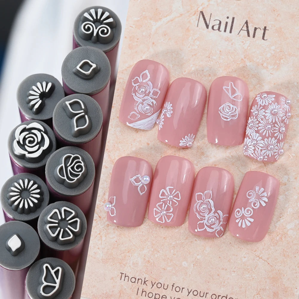 4/6/10/20Pcs Purple Nail Art Stamping Pens DIY Flower Graffiti Drawing Pen Nail Art Printing Templates Precision Nail Stamp Tool