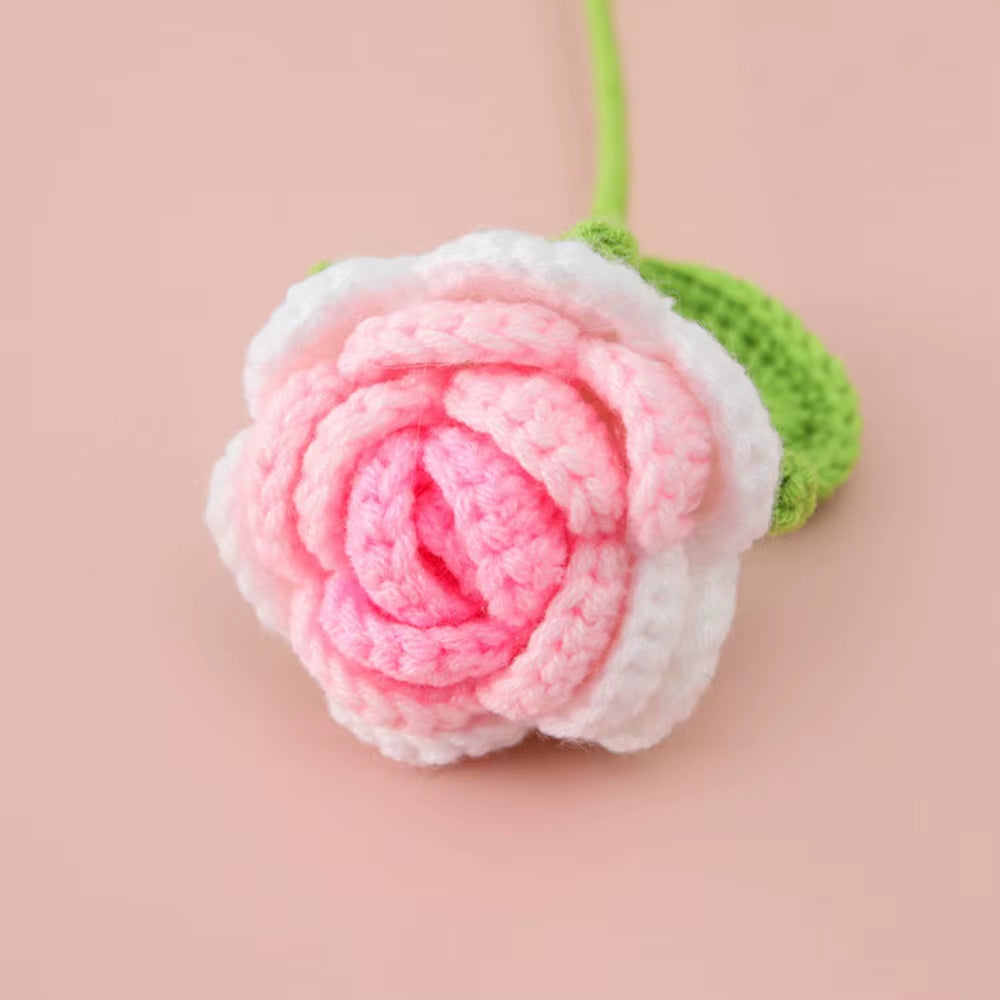 Hand Woven Roses Tulip Simulation Flower Preparation Handmade Flower Diy Wool Knitting Homemade Crochet Bouquet Finished Product