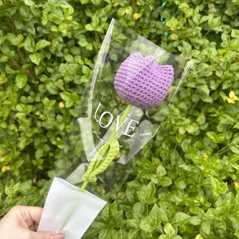 Hand Woven Roses Tulip Simulation Flower Preparation Handmade Flower Diy Wool Knitting Homemade Crochet Bouquet Finished Product