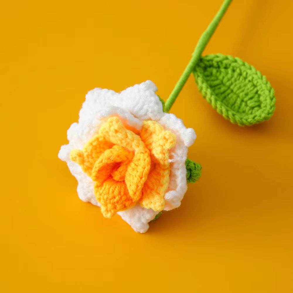 Hand Woven Roses Tulip Simulation Flower Preparation Handmade Flower Diy Wool Knitting Homemade Crochet Bouquet Finished Product