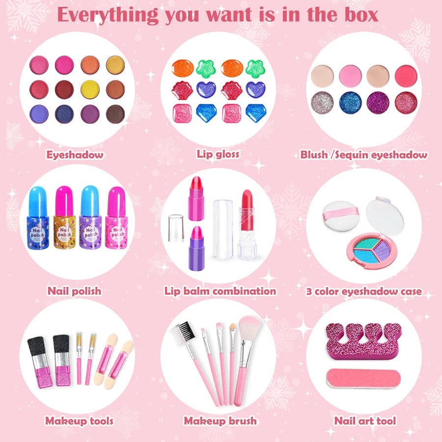 Kids Washable Makeup Girl Toys - Kids Makeup Kit for Girl, Real Make up Set, Little Girls Makeup Kit for Toddler Kid Children Pr