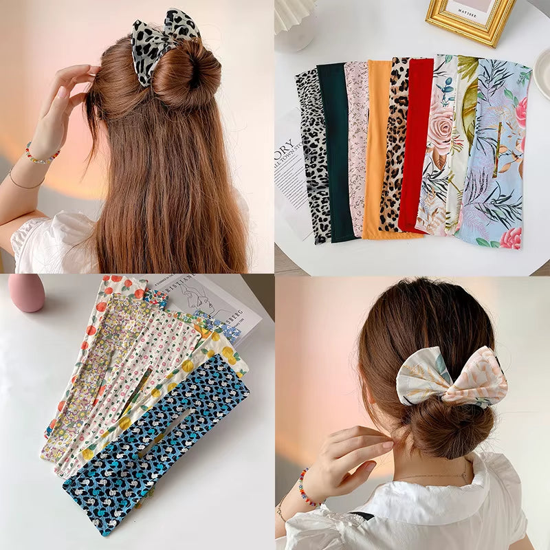 Deft Bun Hair Band Women Printed Headband Bow Donut Bun Maker DIY Hairstyle Braid Tool Ponytail Hair Twist Accessories Topknot