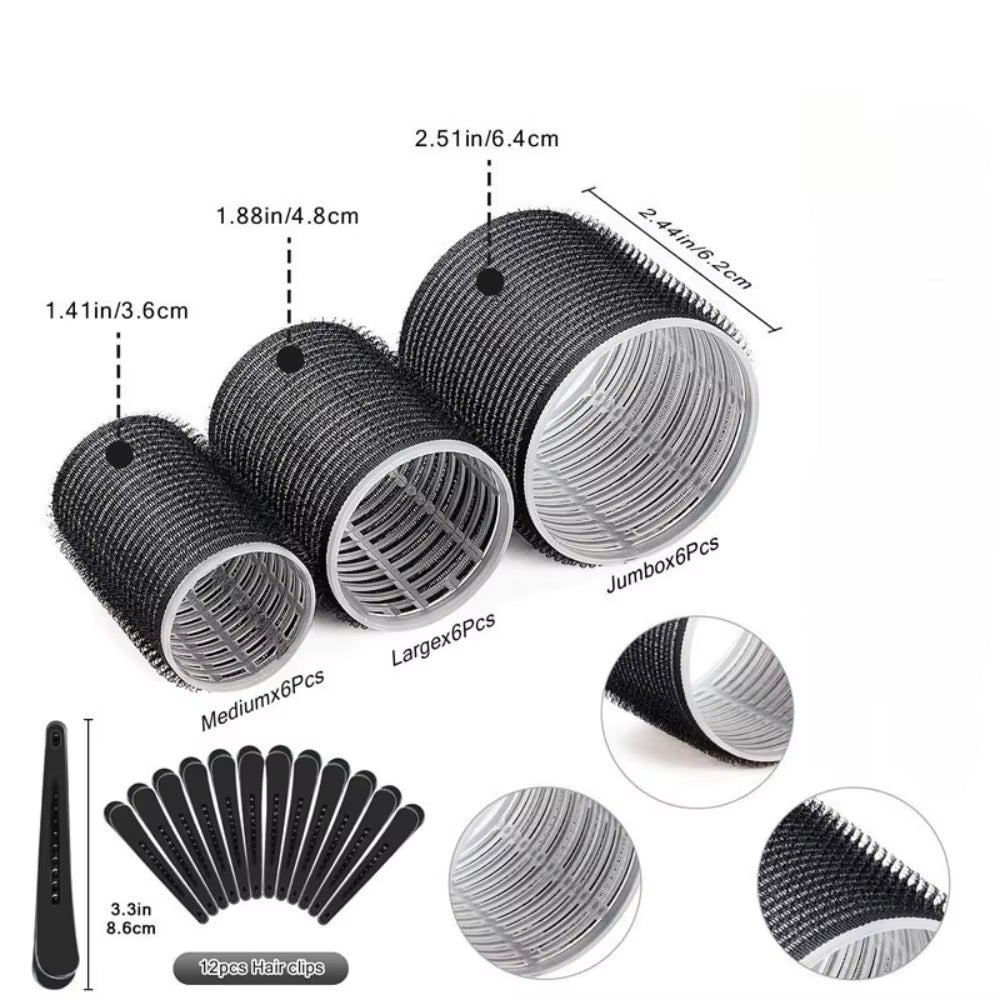 30Pcs Heatless Hair Styling Kit Self-Grip Rollers 18Pcs Hair Rollers & 12Pcs Clips DIY Easy to Use Hair Care Beauty Tools