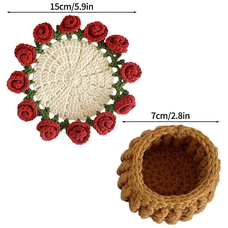 Mini Rose Bouquet Coaster Crochet Coaster Rose Flower Placemat Cup Pad Tea Coaster Mother'S Day Gift Crochet Flower