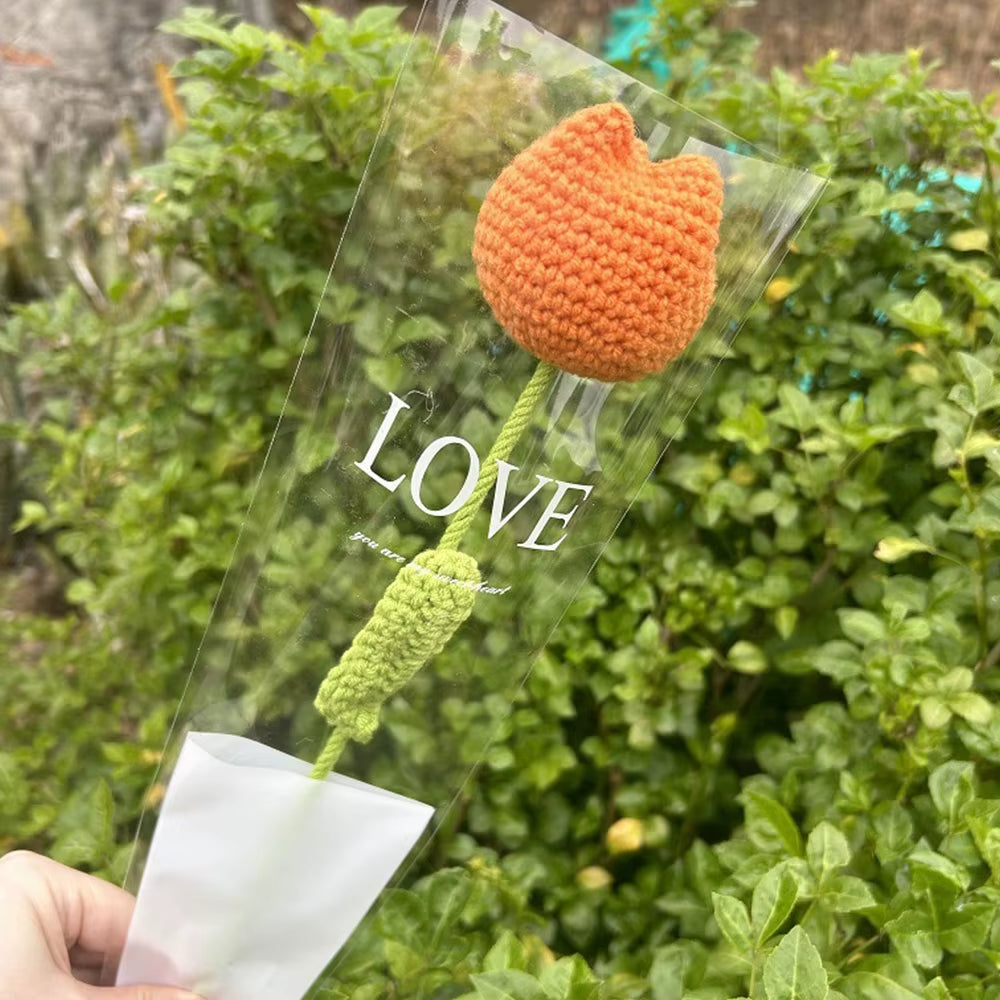 Hand Woven Roses Tulip Simulation Flower Preparation Handmade Flower Diy Wool Knitting Homemade Crochet Bouquet Finished Product