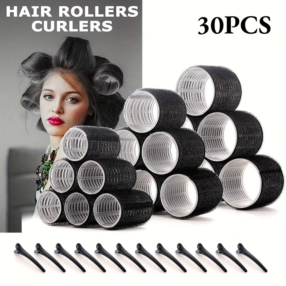 30Pcs Heatless Hair Styling Kit Self-Grip Rollers 18Pcs Hair Rollers & 12Pcs Clips DIY Easy to Use Hair Care Beauty Tools