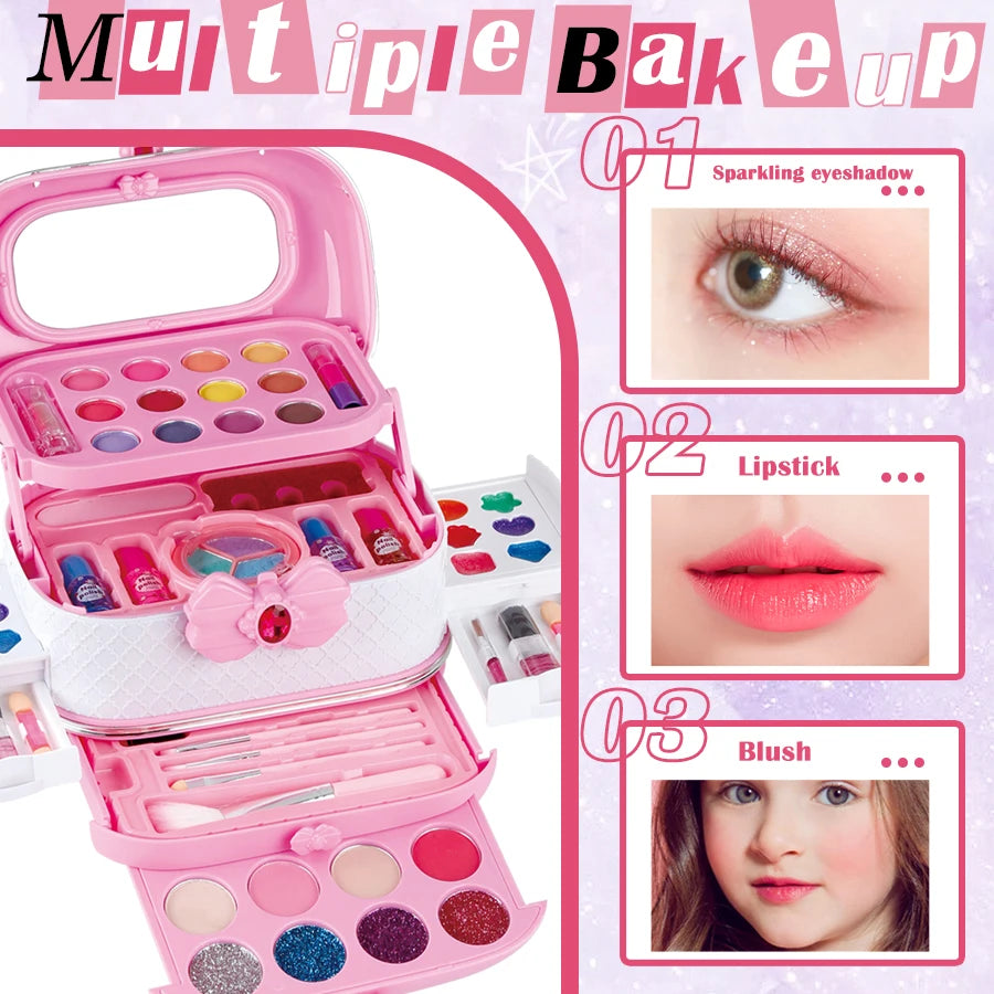 Kids Washable Makeup Girl Toys - Kids Makeup Kit for Girl, Real Make up Set, Little Girls Makeup Kit for Toddler Kid Children Pr