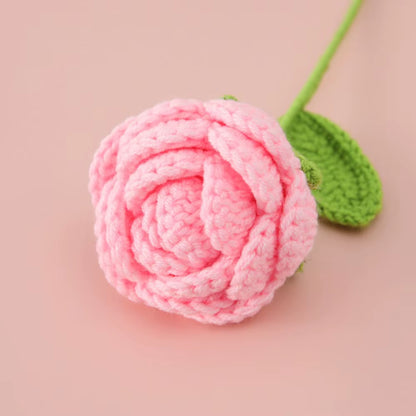 Hand Woven Roses Tulip Simulation Flower Preparation Handmade Flower Diy Wool Knitting Homemade Crochet Bouquet Finished Product