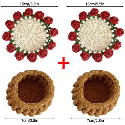 Mini Rose Bouquet Coaster Crochet Coaster Rose Flower Placemat Cup Pad Tea Coaster Mother'S Day Gift Crochet Flower