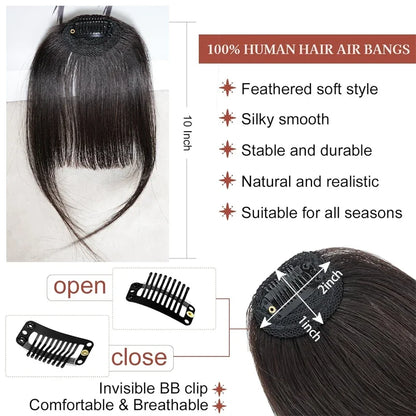 Invisible Air Bangs 100% Human Hair Hair Clip-In Extension Front Fringes Hair Pieces Air Bangs Styling Accessorie for Women