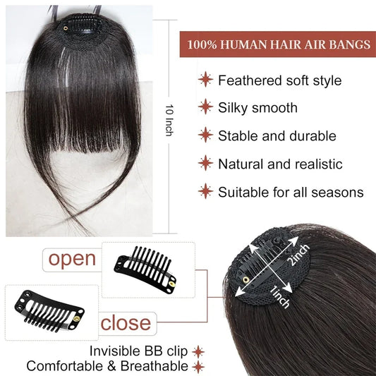 Invisible Air Bangs 100% Human Hair Hair Clip-In Extension Front Fringes Hair Pieces Air Bangs Styling Accessorie for Women