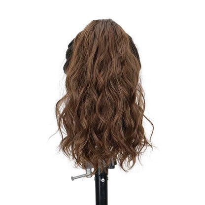 Synthetic 14Inch Short Wavy Brown Blonde Ponytail Hair Extension Claw Clip in Hairpiece Style for Women