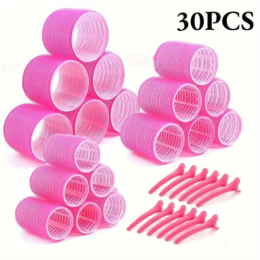 30Pcs Heatless Hair Styling Kit Self-Grip Rollers 18Pcs Hair Rollers & 12Pcs Clips DIY Easy to Use Hair Care Beauty Tools