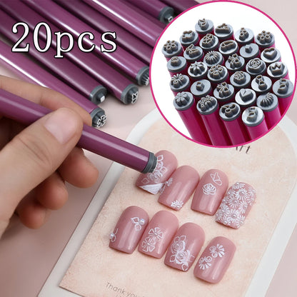 4/6/10/20Pcs Purple Nail Art Stamping Pens DIY Flower Graffiti Drawing Pen Nail Art Printing Templates Precision Nail Stamp Tool