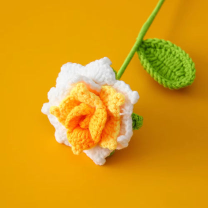 Hand Woven Roses Tulip Simulation Flower Preparation Handmade Flower Diy Wool Knitting Homemade Crochet Bouquet Finished Product