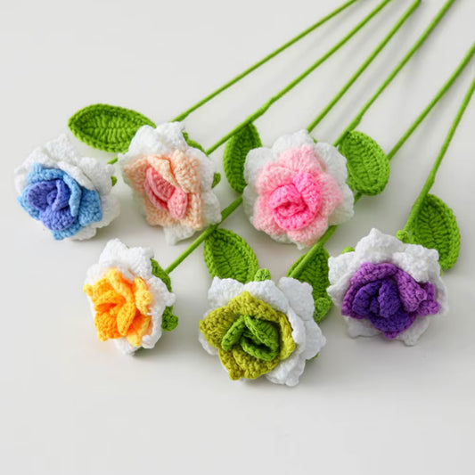 Hand Woven Roses Tulip Simulation Flower Preparation Handmade Flower Diy Wool Knitting Homemade Crochet Bouquet Finished Product