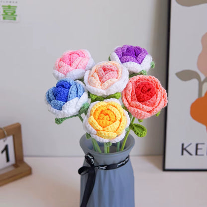 Hand Woven Roses Tulip Simulation Flower Preparation Handmade Flower Diy Wool Knitting Homemade Crochet Bouquet Finished Product