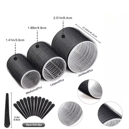 30Pcs Heatless Hair Styling Kit Self-Grip Rollers 18Pcs Hair Rollers & 12Pcs Clips DIY Easy to Use Hair Care Beauty Tools