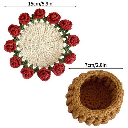 Mini Rose Bouquet Coaster Crochet Coaster Rose Flower Placemat Cup Pad Tea Coaster Mother'S Day Gift Crochet Flower