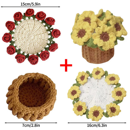 Mini Rose Bouquet Coaster Crochet Coaster Rose Flower Placemat Cup Pad Tea Coaster Mother'S Day Gift Crochet Flower