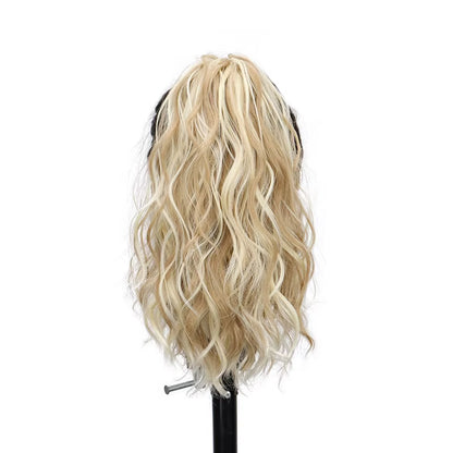 Synthetic 14Inch Short Wavy Brown Blonde Ponytail Hair Extension Claw Clip in Hairpiece Style for Women
