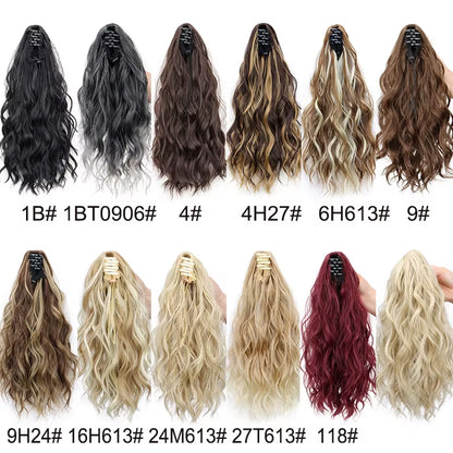 Synthetic 14Inch Short Wavy Brown Blonde Ponytail Hair Extension Claw Clip in Hairpiece Style for Women